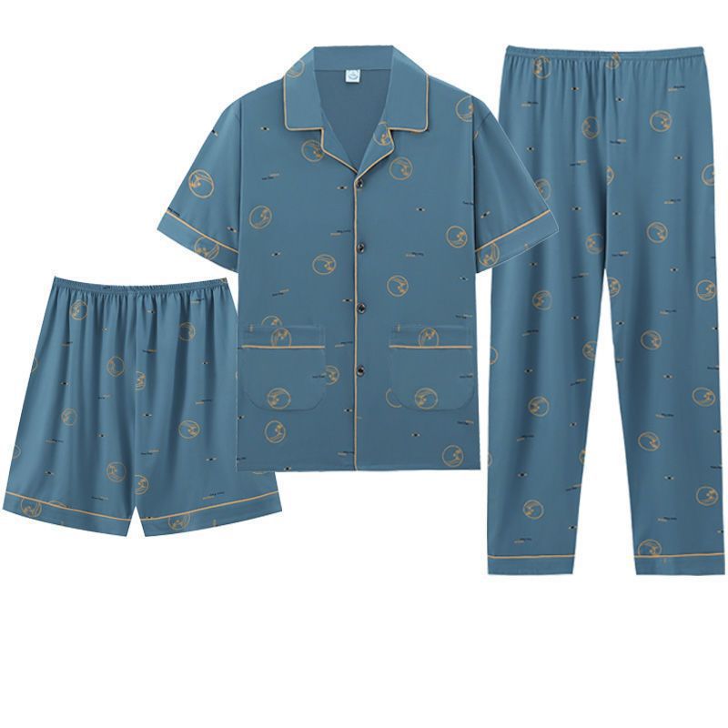 Pijama de hombre de algodón de verano pantalones cortos de mangas cortas pantalones cortos de tres piezas delgados ropa de casa de hombre verano