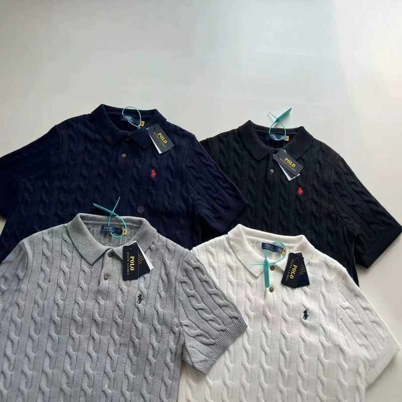 Rl Ralph Lauren Pony Logo Embroidered Polo Short-Sleeved Knitwear Twist Lapel Simple T-Shirt for Men and Women Rl Ralph Lauren Pony Logo Embroidered Polo Short-Sleeved Knitwear Twist Lapel Simple T-Shirt for Men and Women