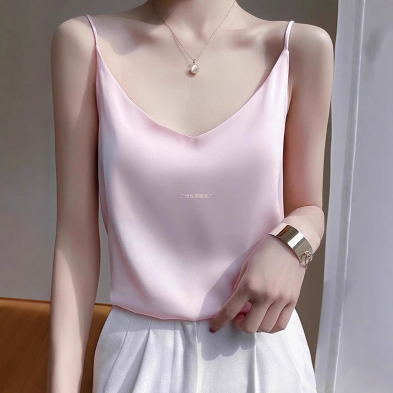 Heavy Weight Silk Camisole Women's Summer Loose Sleeveless V-Neck Sexy Inner Sleeveless Mulberry Silk Satin Top T-Shirt