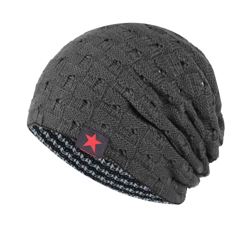 Labeled small five-pointed star striped hat autumn and winter men's and women's double-sided warm wool hat knitted hat cross-border wholesale