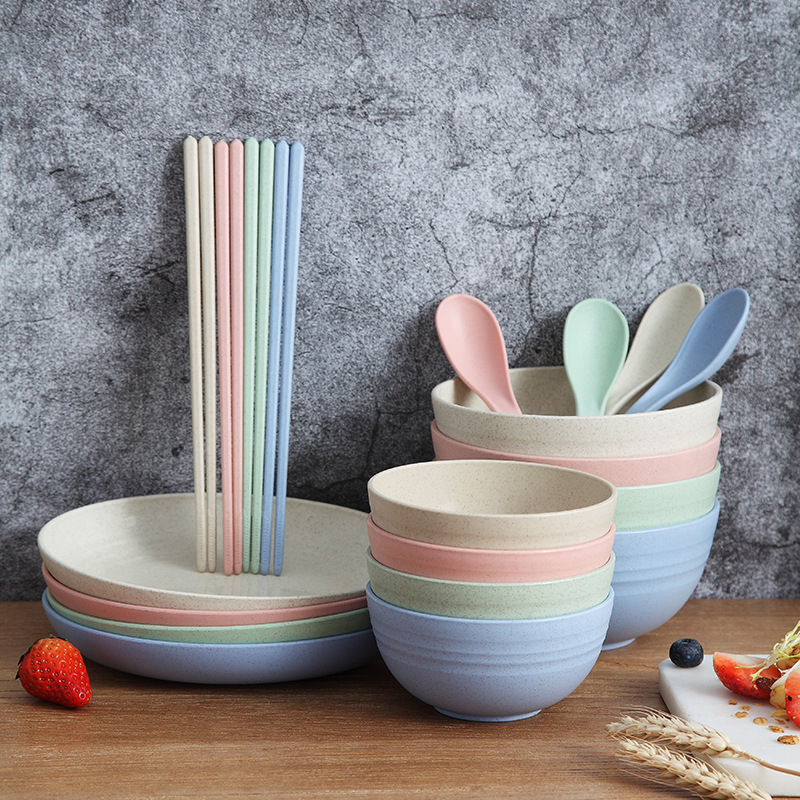 Japanese-style Household Bowl and Chopsticks Set Simple Wheat Straw Tableware Dishes and Dishes Drop-resistant Food Plastic Bowl Family Suit Japanese-style Household Bowl and Chopsticks Set Simple Wheat Straw Tableware Dishes and Dishes Drop-resistant Food Plastic Bowl Family Suit