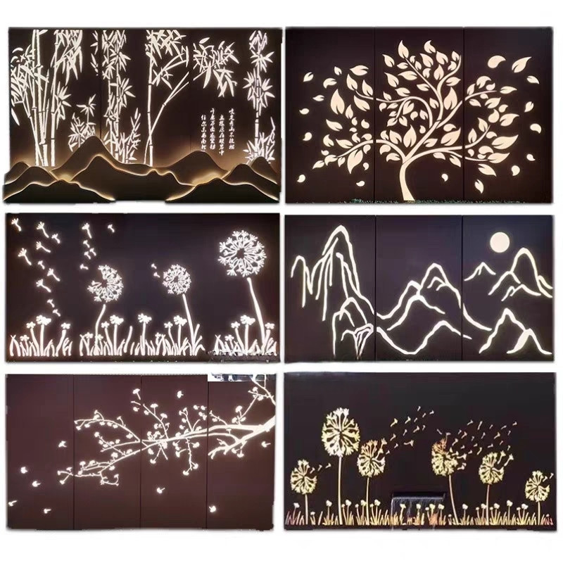 Outdoor metal light box, courtyard garden, decorative wall panel, wall-mounted metal openwork and carved acrylic light box