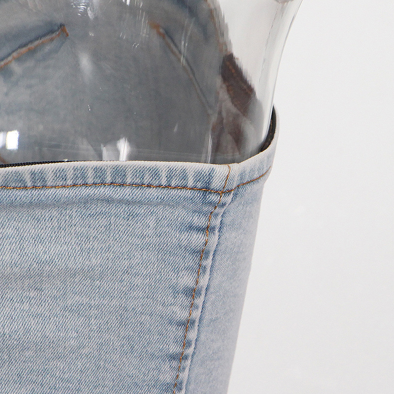 Sexy Pants Set Summer Tube Top Washed Blue Vest High Waist Long Wide Leg Jeans Women