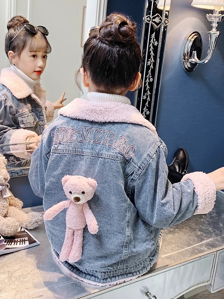Niñas con chaqueta de vaqueros de vello otoño y invierno 2024 nueva chaqueta de algodón de invierno para niños engrosados chaqueta de algodón de invierno bebé
