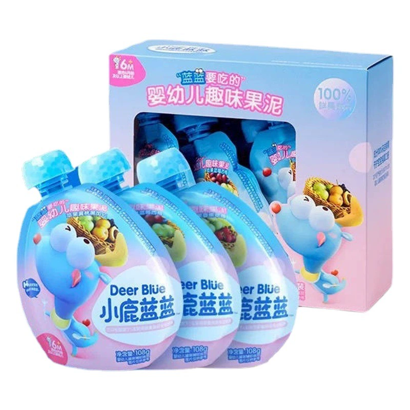 Фруктовое пюре Little Deer для младенцев, пюре из чернослива для детей от 6 месяцев, в мягкой упаковке, 108 г.