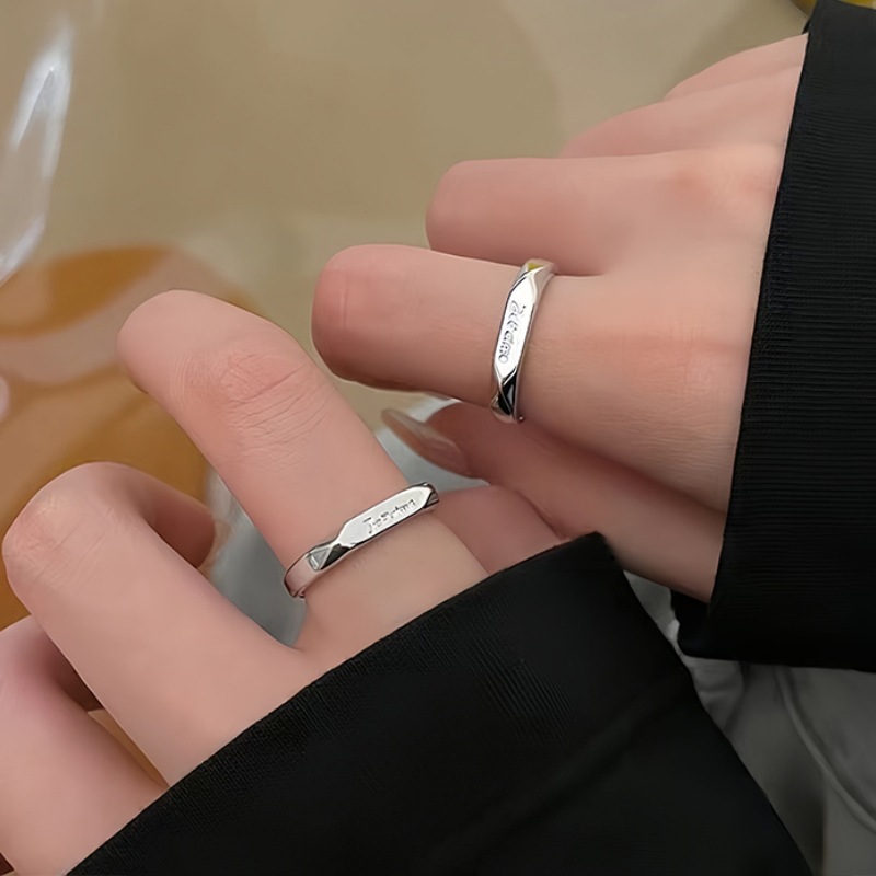 S999 Pure Silver Couple Rings Adjustable Pair