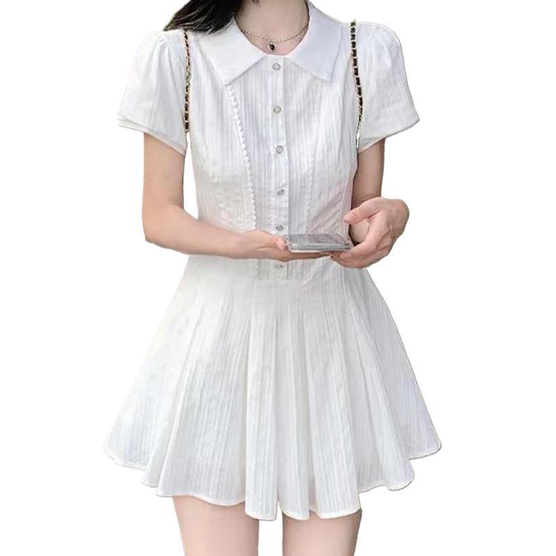 法式学风白色衬衫连衣裙子女夏季2025新款初恋气质绝美收腰长裙|undefined