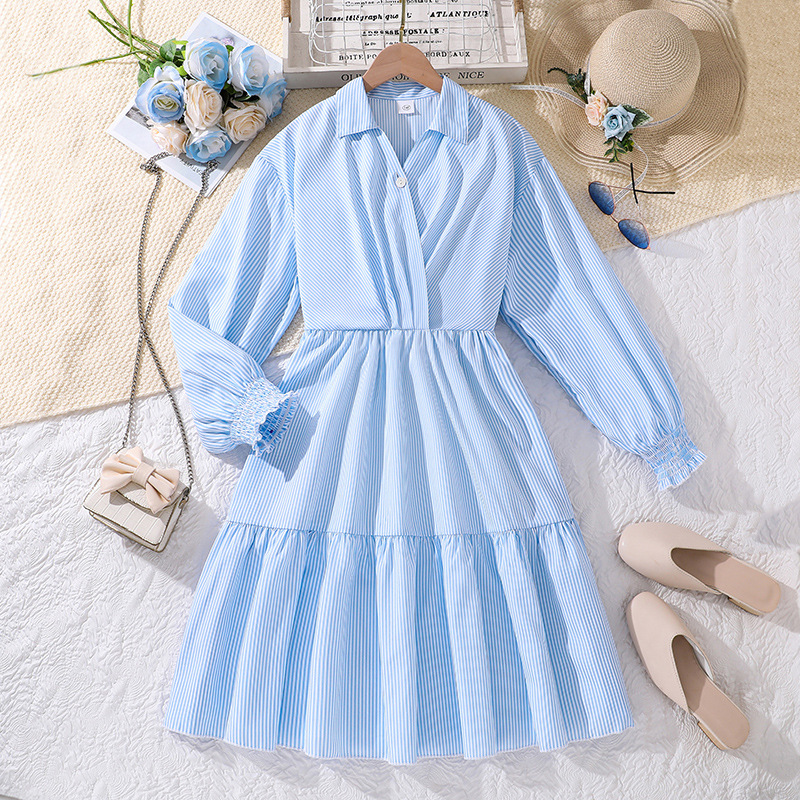 Women's clothing 2024 autumn new long sleeved women's striped shirt dress_voghion.com