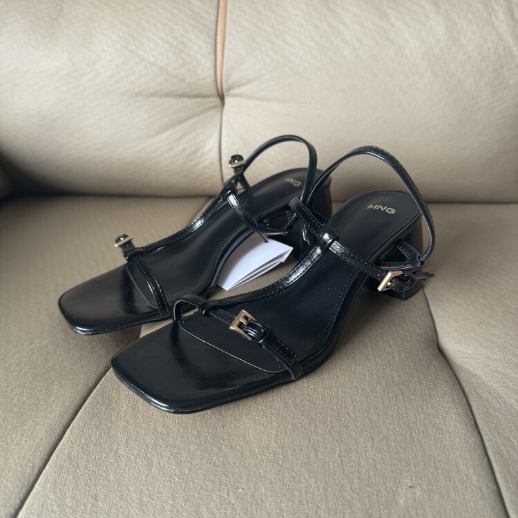 Spanish Mango 2025 Summer New Lace-Up Thick Heel Sandals Square Toe Design French High Heels