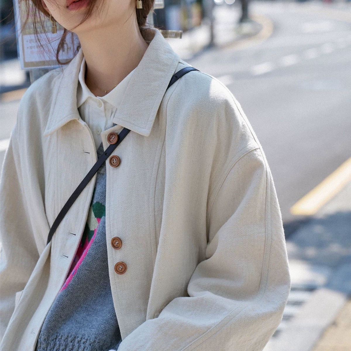 "White Draw" "Furi Times" 25AW New Texture Sense Nordic Retro Short Trench Coat Blazer