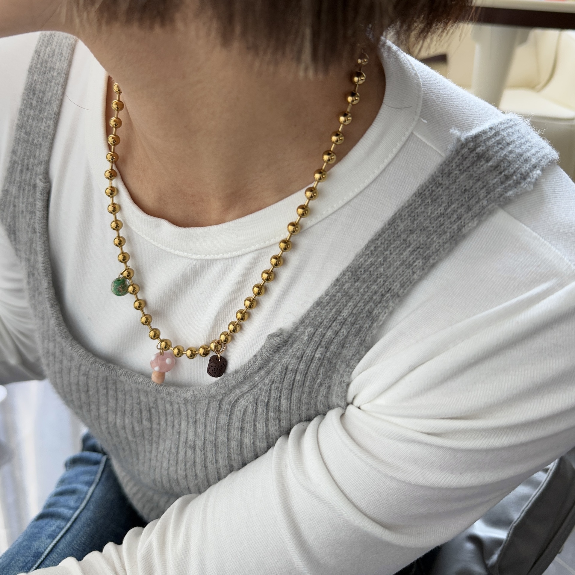 18g Weight glass Pendant Material Pendant Necklace Classification Titanium Steel Chain Material ball chain Chain Type 1 Piece Quantity Holiday, Daily, Selfie Occasion Titanium Steel Material Mushroom Pattern Women's Gender Plating Design Casual, Elegant, Lady Style Wholesale Jewelry Casual Elegant Lady Mushroom Titanium Steel Plating Pendant Necklace Ball Chain 6