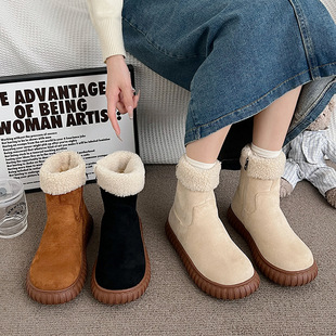 Foreign Trade Wholesale Snow Boots Women's Boots 2025 Winter New Versatile Thick-Soled Cotton Shoes with Fleece Lining and Thickened for Warmth