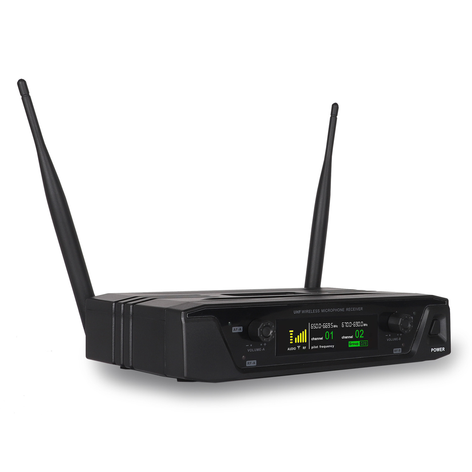 Sistema de Micrófonos Inalámbricos UHF 1 a 2 con Receptor Profesional para Escenario