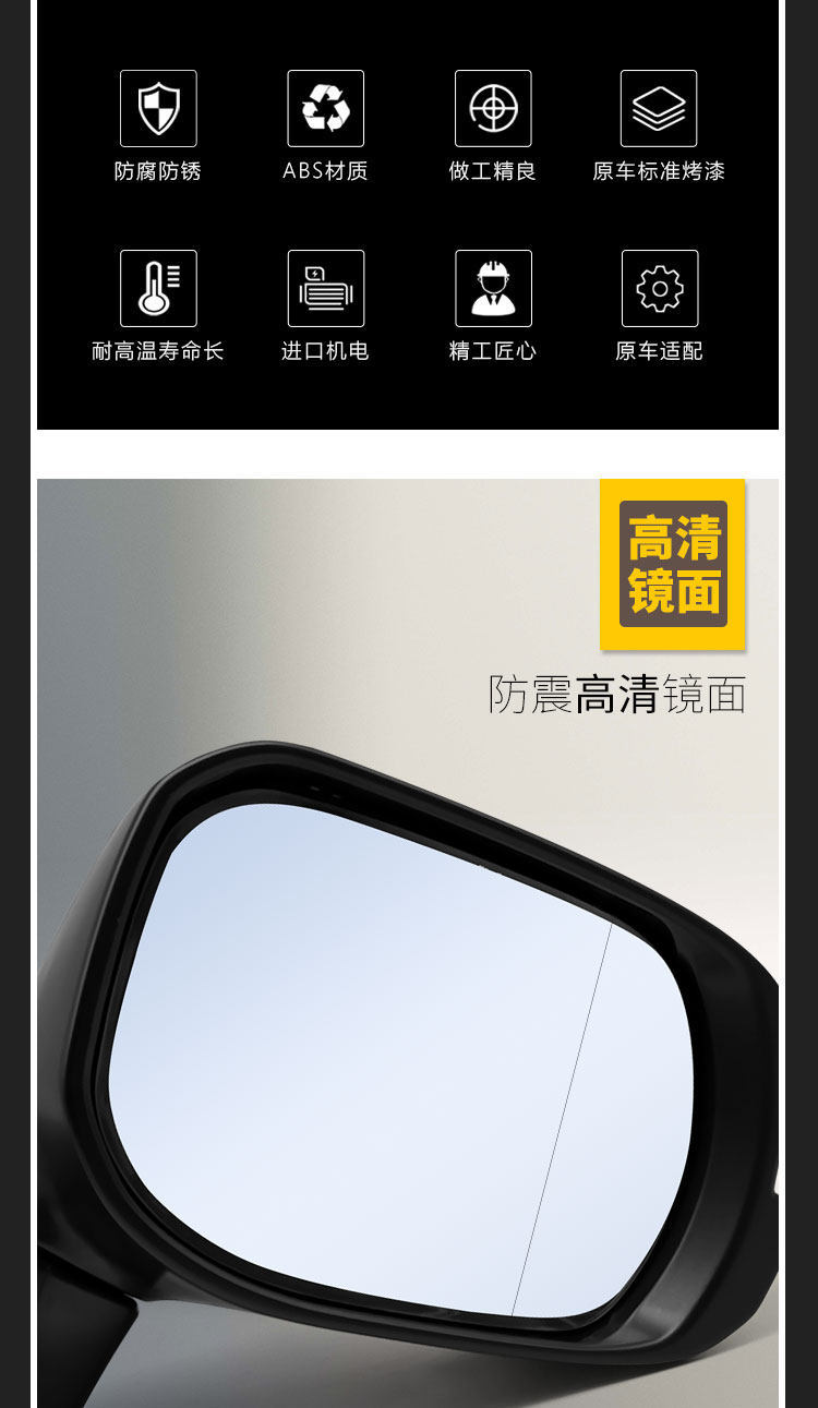Suitable for Honda Crown Road Rearview Mirror Assembly, Model Years 17 to 24, Left and Right Side Mirrors, Complete Set of Flat Mirrors