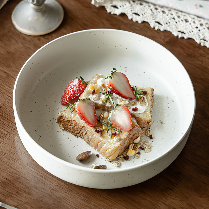 Plato profundo de cerámica de estilo retro Plato de sésamo creativo Plato doméstico al por mayor Plato de verduras Plato de vajilla grueso Plato de ensalada