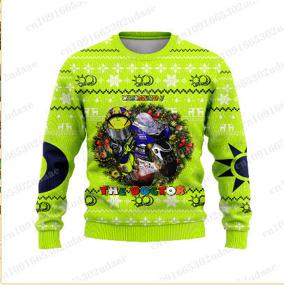 2024 venta caliente 3D impresión digital spot hombres casual todo-fósforo hombro de manga larga suéter suelto cuello redondo