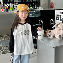 YOJIA女童長袖T恤童裝2024春裝新款韓版洋氣兒童春秋款打底衫上衣