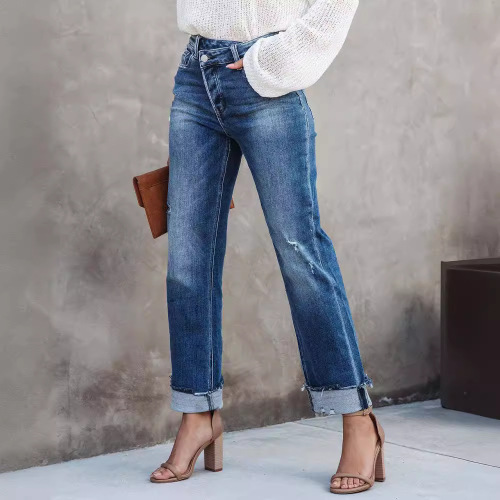 Direct sales 25 European and American new urban casual washed women's straight jeans pants 3203