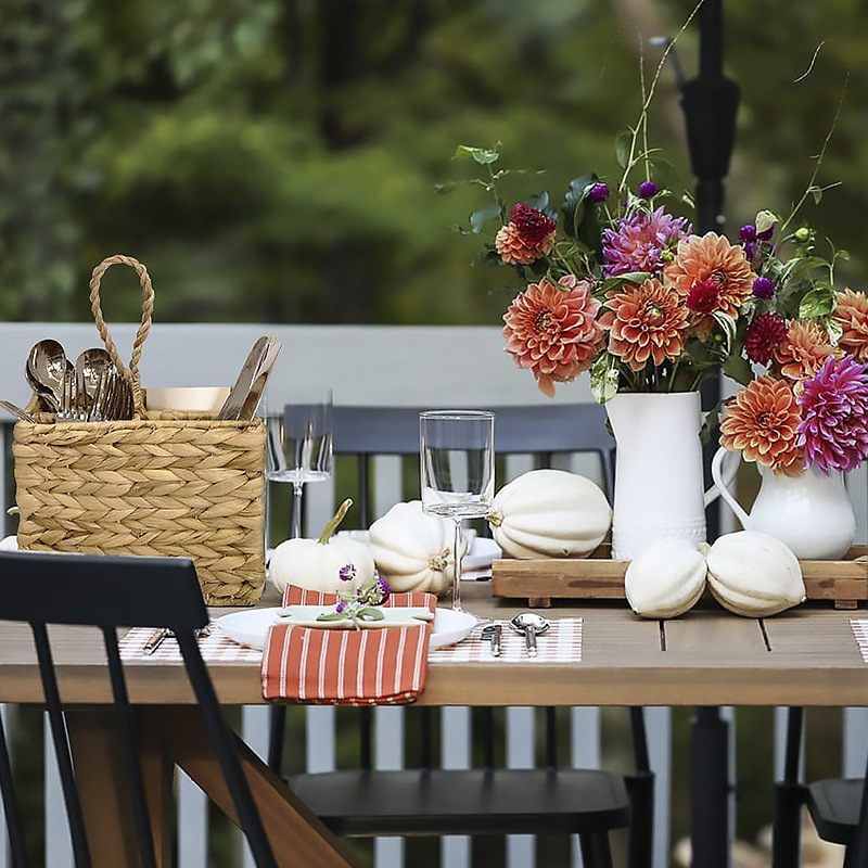 Cesta de almacenamiento dividida de paja de calabaza americana y europea Cesta de cubiertos portátil de comida Cesta de frutas secas Cesta de almacenamiento de pan y bebida