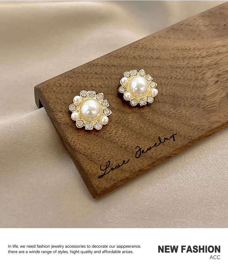 Fashion Geometric Pearl Earrings Geometric Pearl Rhinestone Alloy Earrings Wholesale display picture 9