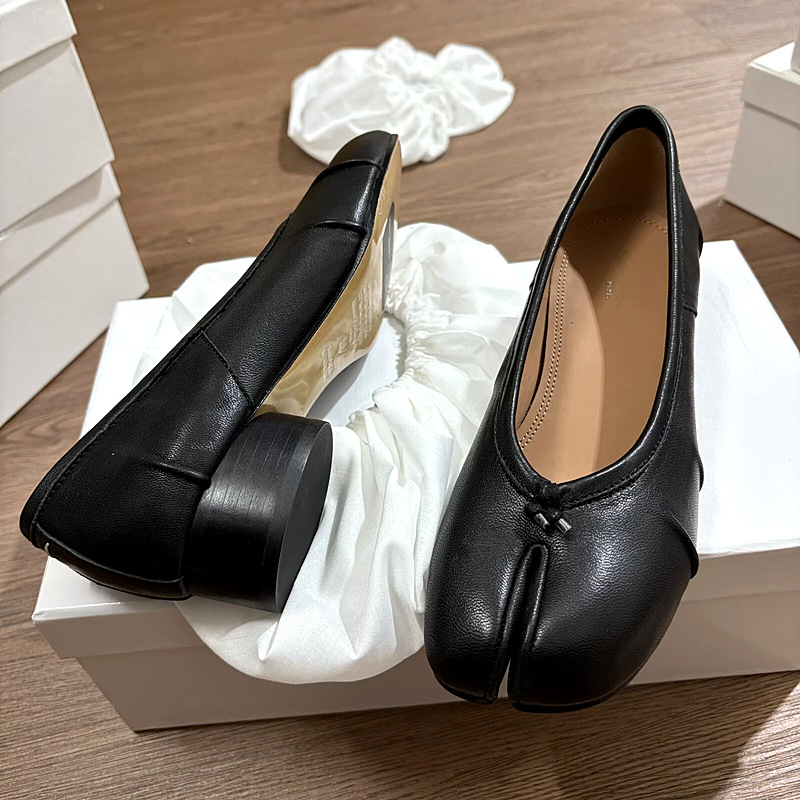Tabi, ballet shoes, mid heel, genuine leather