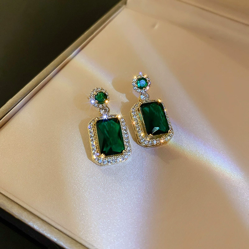 Зелёные серьги, модные универсальные серебряные иглы, стиль лёгкой роскоши, высокое качество, оптовая продажа