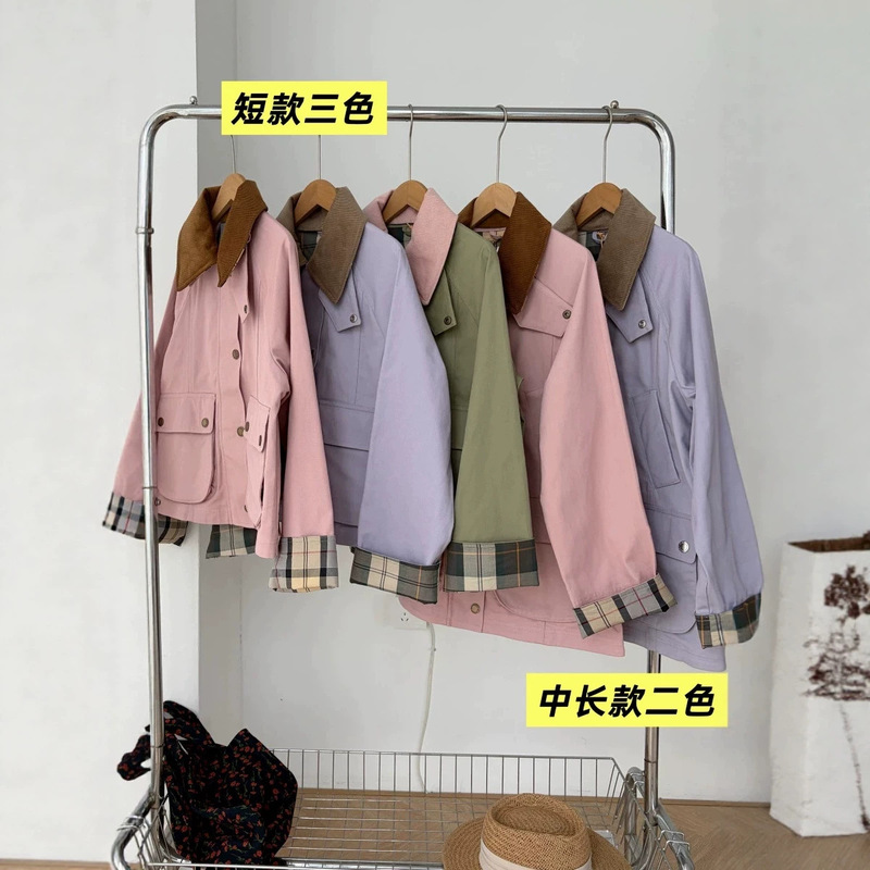 B@r26 short British-style plaid jacket with a collar, available in macaron colors, short and long versions – a must-have, no need to say more