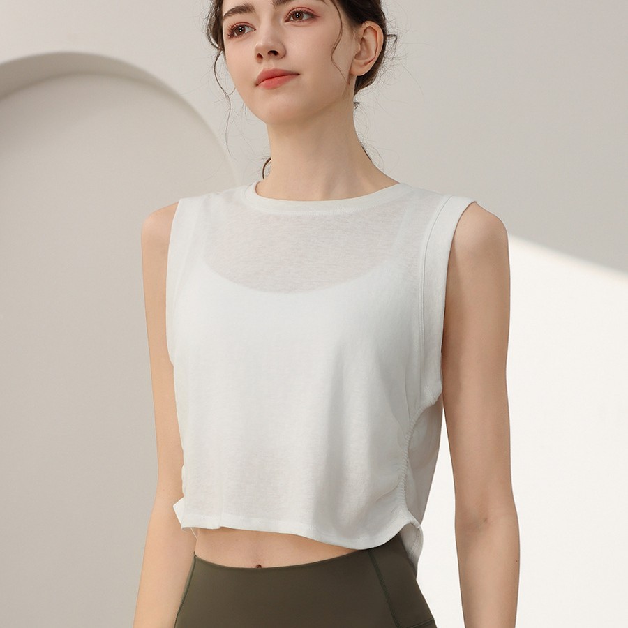 High-grade Snowflake Cotton Loose Sleeveless T-shirt Sports Vest Women's Professional Running Fitness Top Yoga Clothing Blouse Summer