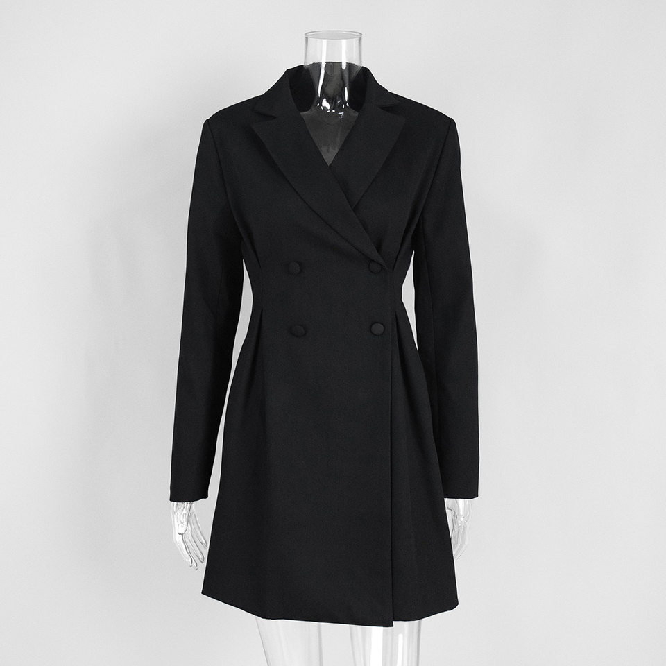 Đầm blazer nữ dáng chữ A cổ chữ V dài tay thắt eo cạp cao — Màu trắng, Màu đen chi tiết 4