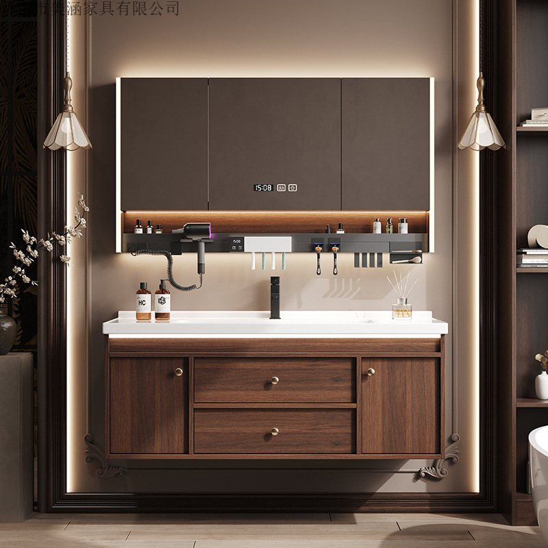Medieval Style Ceramic Integrated Basin Solid Wood Bathroom Cabinet Combination Bathroom Washbasin Washbasin Washbasin Cabinet