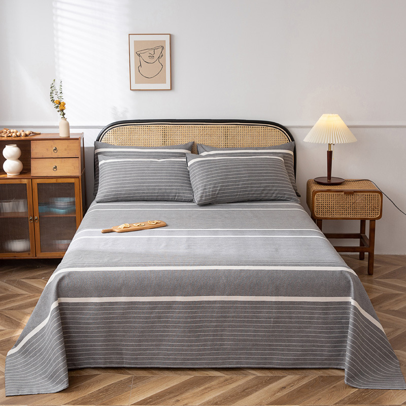 Linen Bedding Set of 3 Wholesale Pure Cotton Thickened Spring Summer Single Bed Sheet Bed Skirt Full Cotton Quilt Cover Pillowcase