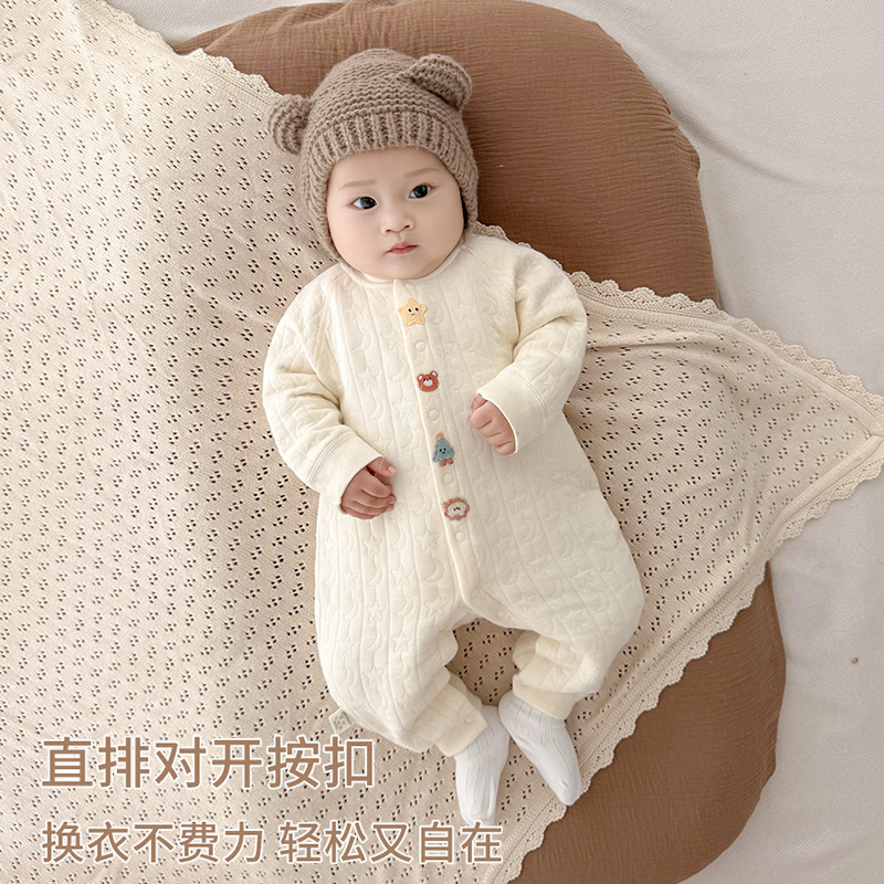 Newborn Baby Clothes, Spring, Autumn and Winter Clothes, Infant Pure Cotton Thickeneded Crawling Clothes, Male and Female Baby Quilted Warm Jumpsuits