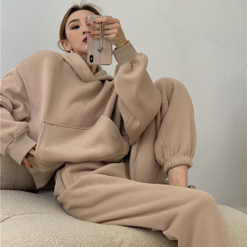 2025 Autumn and Winter New Women's Casual Fashion Suit Sweatshirt Fleece-Lined Thickeneded Leggings Two-Piece Sportswear Set