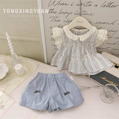 童星圓女童夏裝新款寶寶洋氣娃娃衫短褲兩件套裝兒童甜美夏季衣服