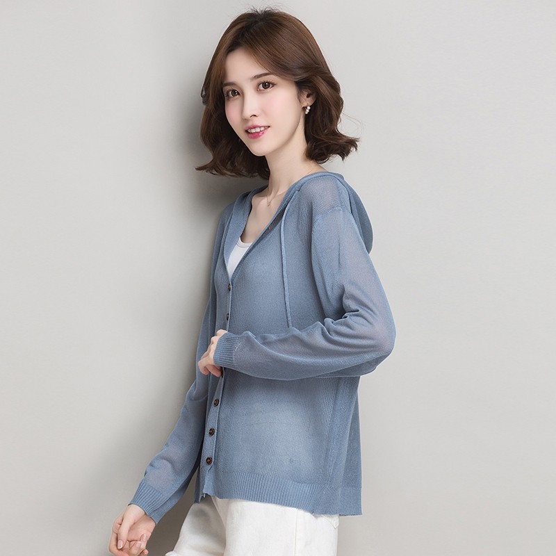 Chaqueta de Punto con Capucha para Protección Solar de Viscosa Manga Larga