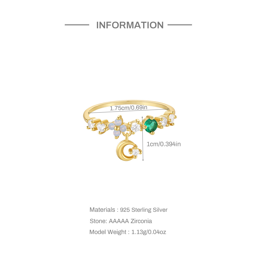2g Weight Crystal, Zircon Inlay Material Rings Classification 925 Sterling Silver Crystal Zircon Moon Rings 925 Sterling Silver Rings