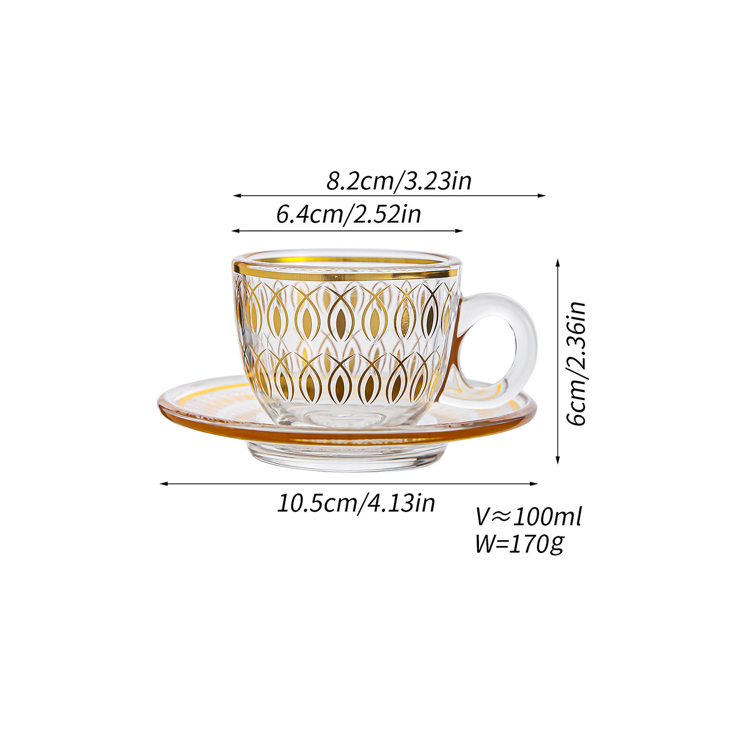 Taza y platillo de café con traza de oro transparente nórdico transfronterizo, taza de agua exquisita para el hogar, taza de café con leche, juego de taza de té de vidrio