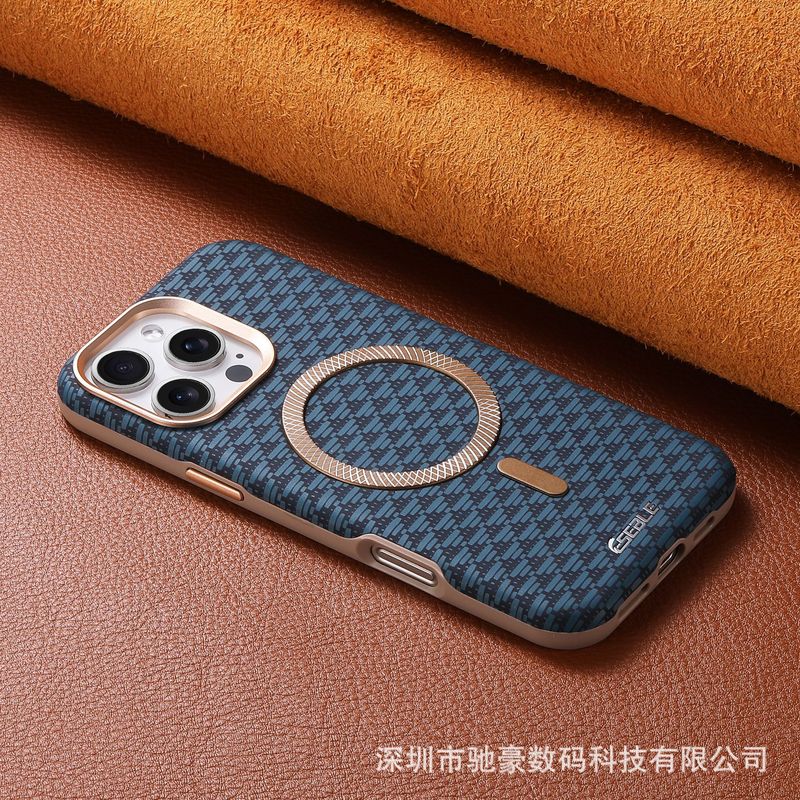 适用iPhone17promax三角盾磁吸手机壳苹果16商务全包防摔皮革套15|undefined