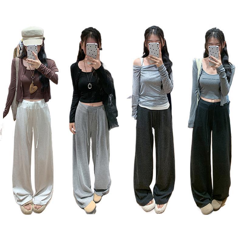 慵懒风糯米裤女秋季2025新款高腰宽松休闲小个子软糯垂感阔腿裤|undefined