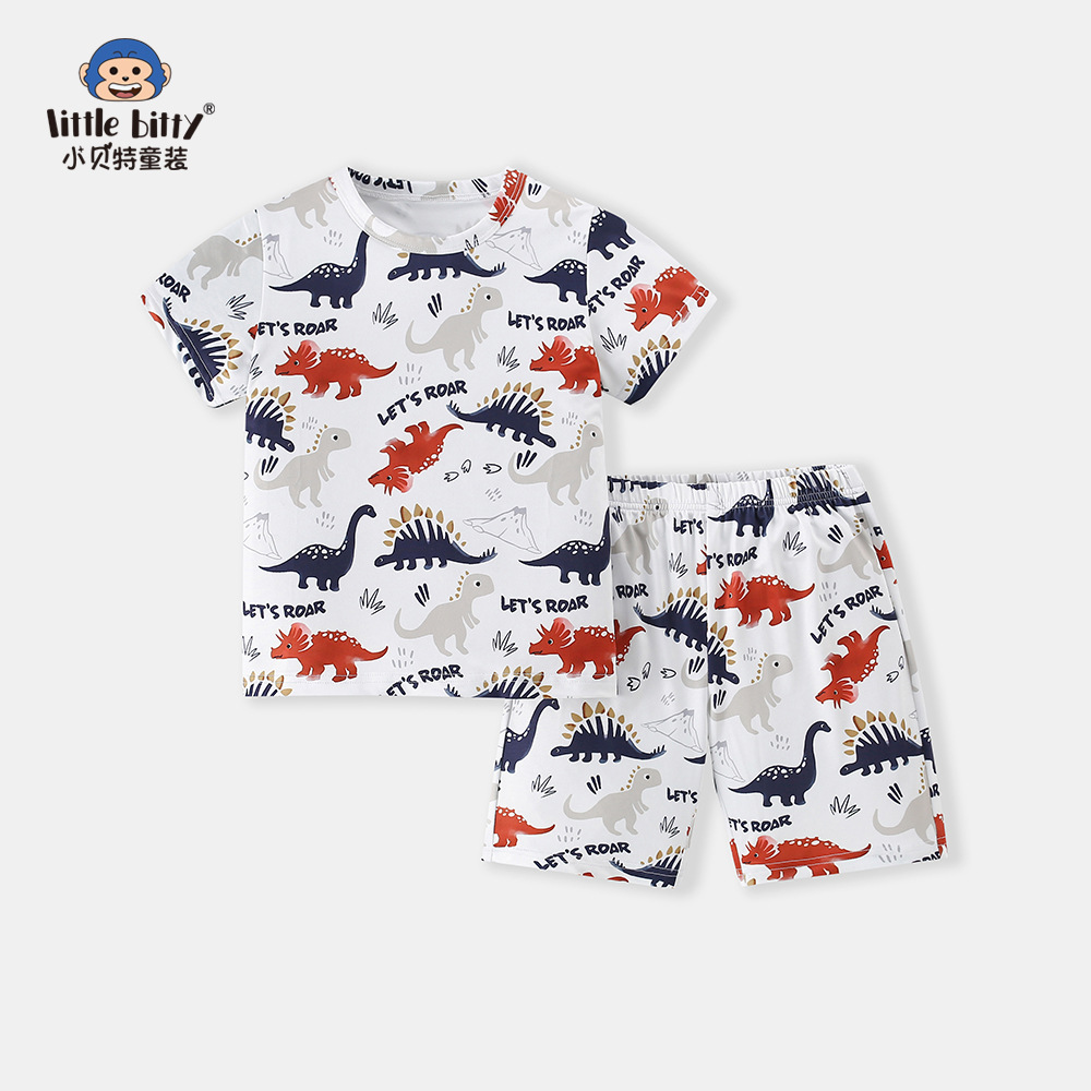 25 años de verano nuevos niños dibujos animados dinosaurios mangas cortas pantalones cortos set de niños tendencia de moda para niños dos piezas set