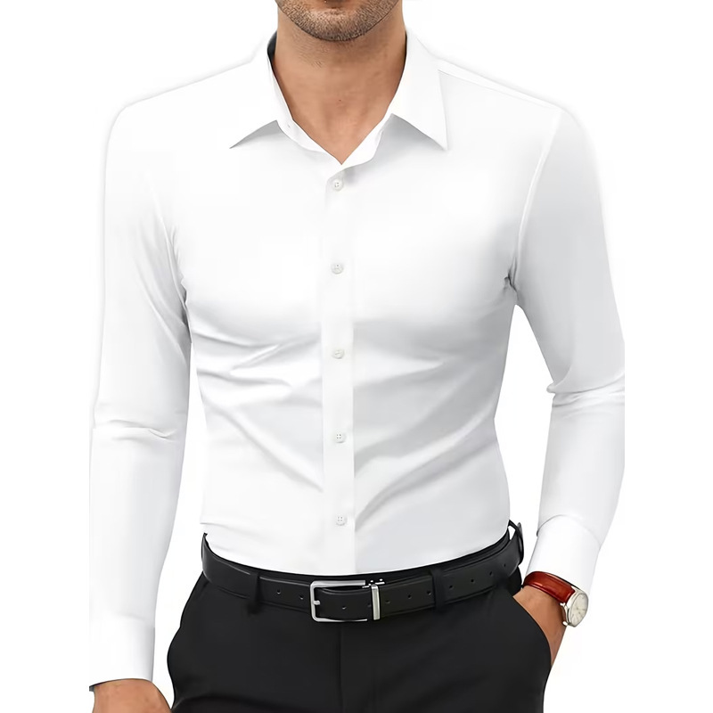 Cross-Border Popular Four-Way Stretch White Button-Down Men's Plus-Size Shirt, Business Bestseller on Amazon