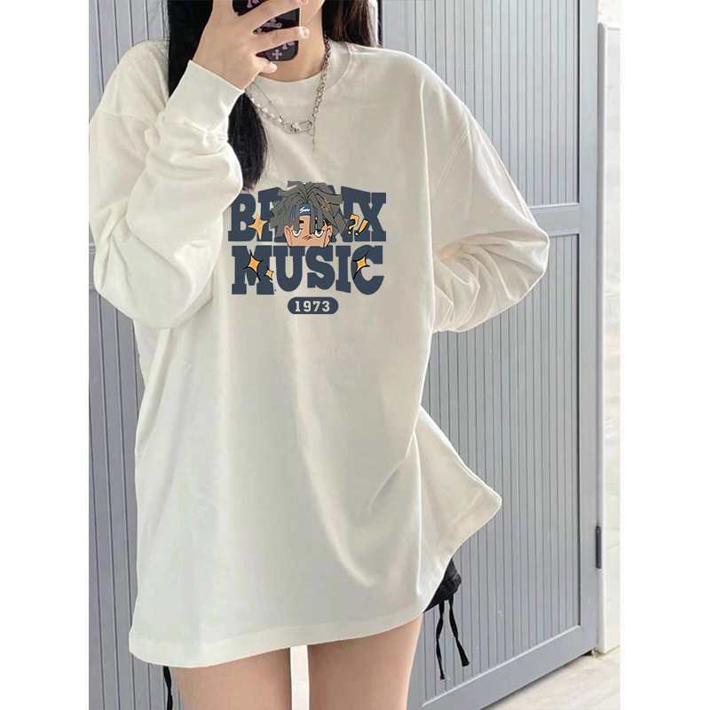Camiseta blanca simple americana para mujeres nueva primavera y otoño nicho suelto camisa de manga larga de algodón con camisa de base