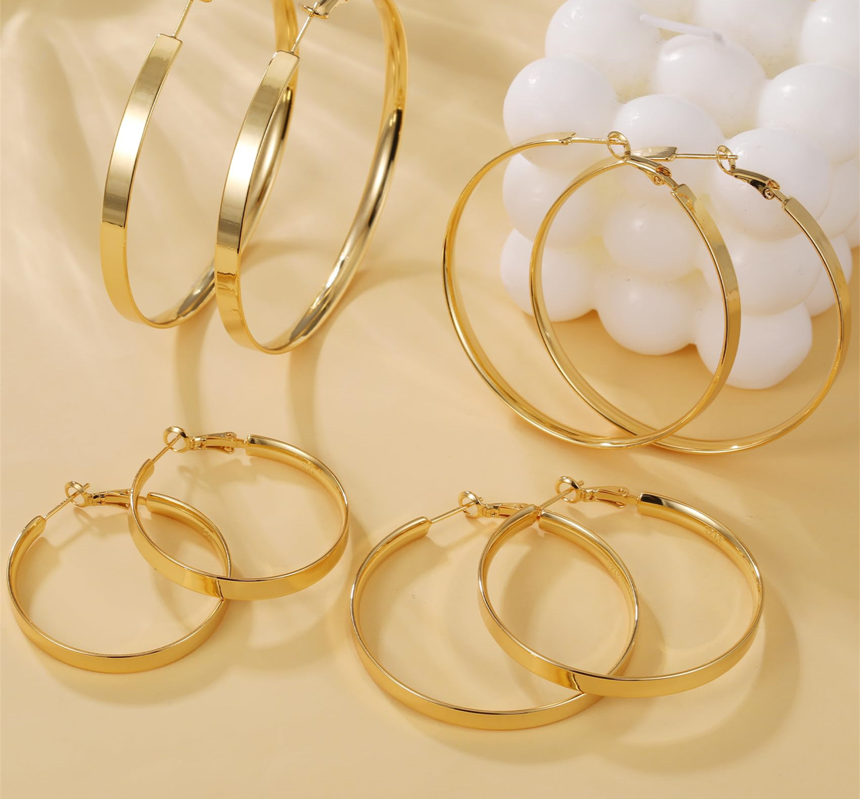 14K Gold Plated Plating Material 1 Pair Exaggerated Streetwear Solid Color Brass 14K Gold Plated Hoop Earrings