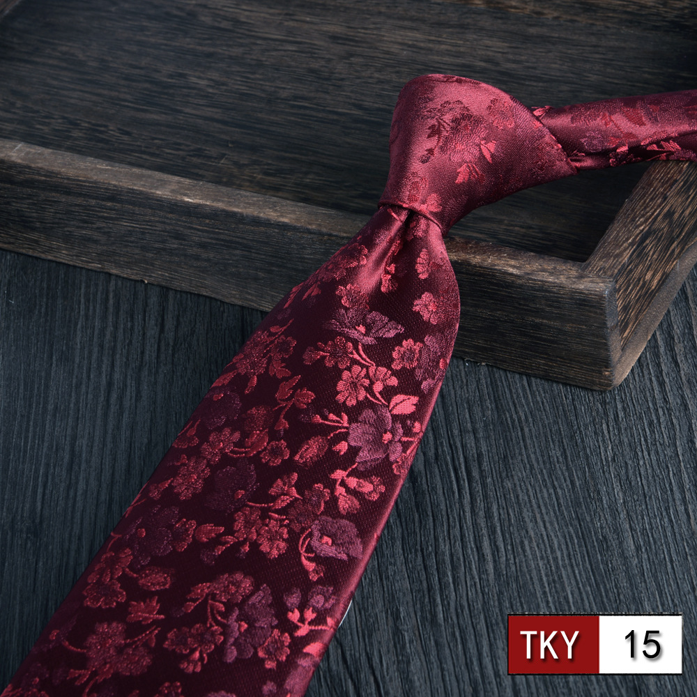 Corbata hombre vestido de negocios profesionales vino rojo novio casamiento Jacquard 8cm mano nueva tendencia spot