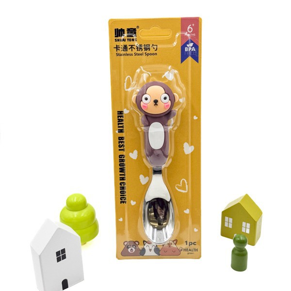 Tarjeta 316L cuchara de acero inoxidable para niños cuchara de lingote de dibujos animados entrenamiento para bebés cuchara de mango corto cuchara de alimentación