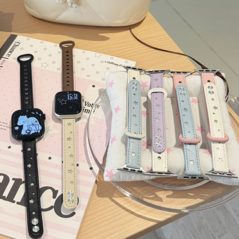 Suitable for Apple S11 Watch Iwatch10Se987 Star Double Stud Leather Strap Huawei Gt6 Xiaomi 10Pro