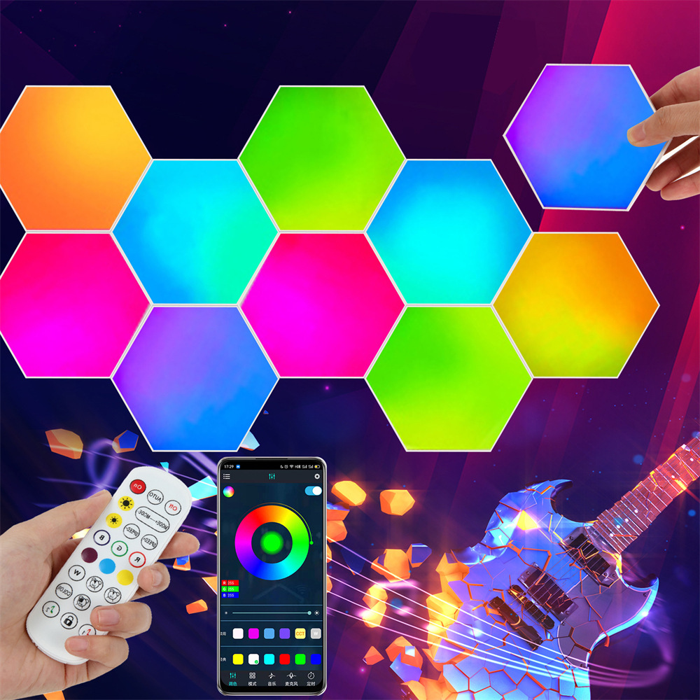 E-sports lamp intelligent odd light board indoor decoration wall lamp hexagonal splicing Bluetooth intelligent remote control sound pickup lamp