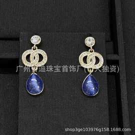 26C新款轻奢高级感蓝色水滴吊坠耳环香家气质简约耳饰S925银针