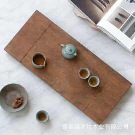 禅意中式木质茶盘胡桃色长方形托盘锯齿纹茶托盘干泡茶台托盘