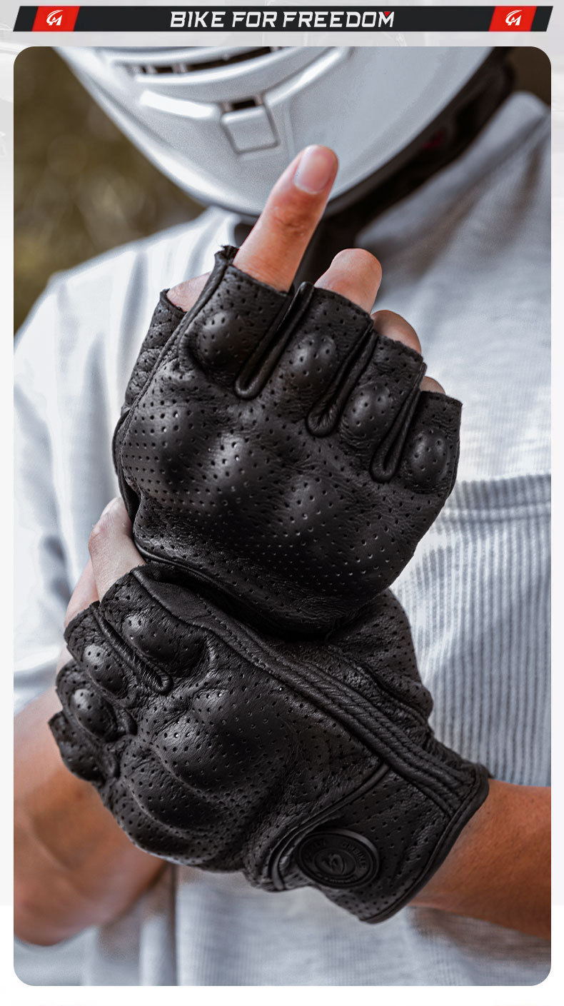 Motorcycle Sheepskin Gloves Retro Biker Riding Half Finger Four Seasons Summer Windproof Breathable Drop Protection